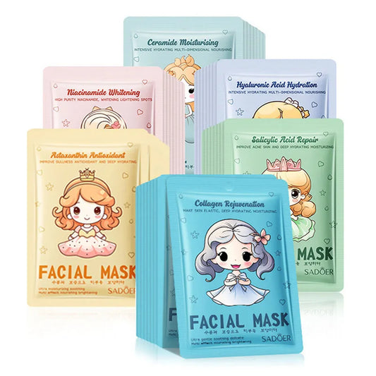 Lot de 10 masques visage SADOER à l'acide hyaluronique et au collagène