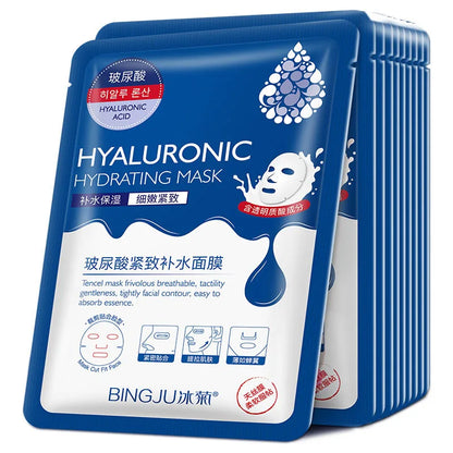 20 masques visage en tissu à l'acide hyaluronique et au collagène