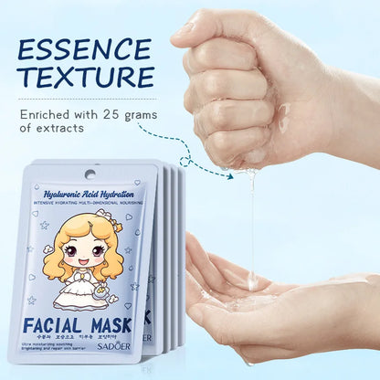 Lot de 10 masques visage SADOER à l'acide hyaluronique et au collagène