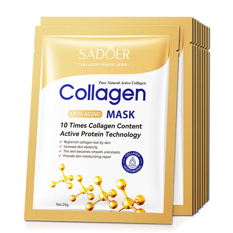 20 masques visage en tissu à l'acide hyaluronique et au collagène
