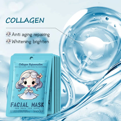 Lot de 10 masques visage SADOER à l'acide hyaluronique et au collagène